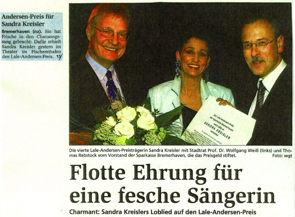 Flotte Ehrung für eine fesche Sängerin – Nordsee-Zeitung